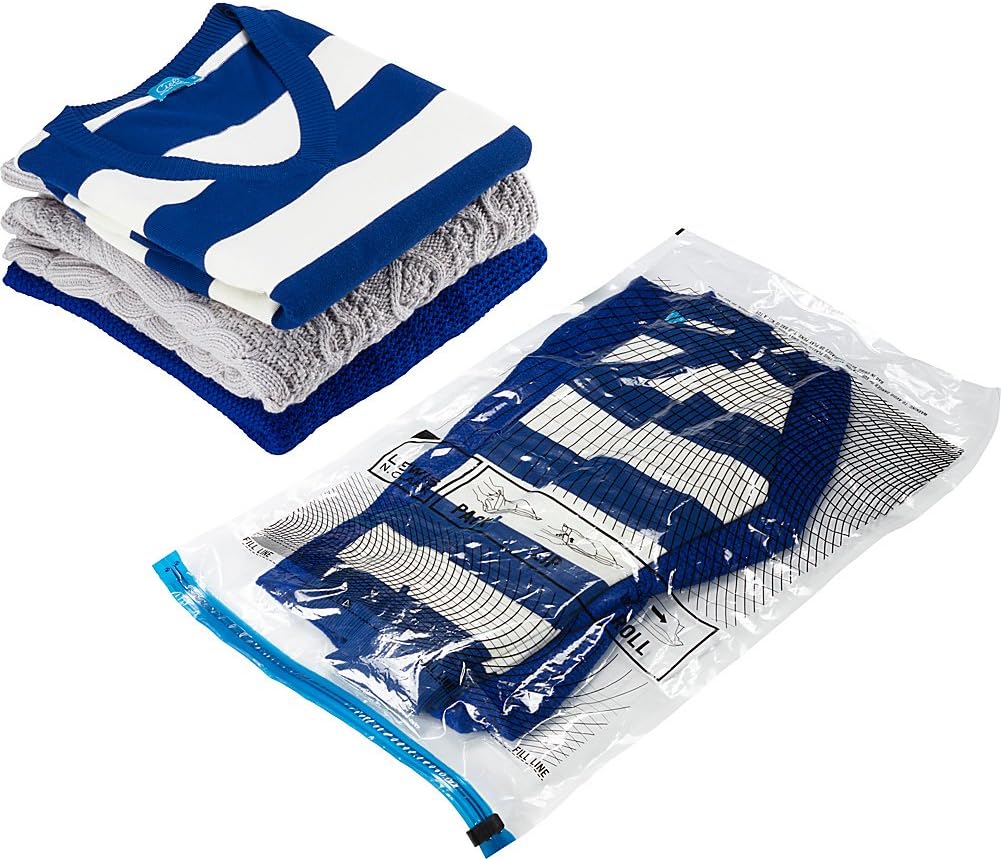 Lewis N. Clark Reusable Space Saver Compression Bags for Storage, Travel, Camping, Laundry, Pillows, Blankets + More, 3 pack (1 Med, 1 Lrg, 1 XL), Clear