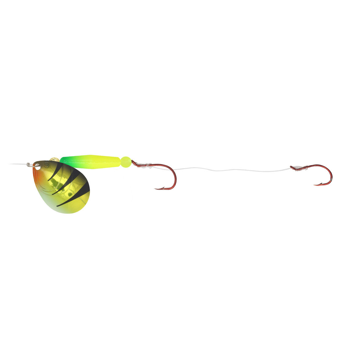 NORTHLAND GRAVEL GRINDER FLOAT'N RIGS - 1/CARD - 60" SNELL - #4 INDIANA - #2/#4 HOOKS - METALLIC GREEN PERCH