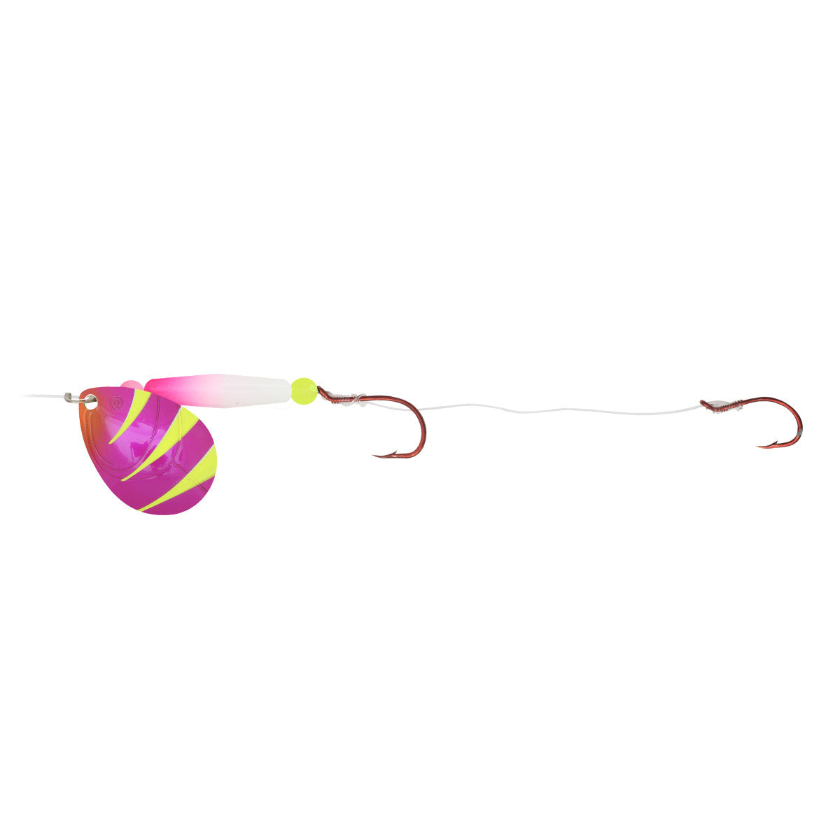 NORTHLAND GRAVEL GRINDER FLOAT'N RIGS - 1/CARD - 60" SNELL - #6 INDIANA - #1/#2 HOOKS - METALLIC PINK LEMONADE