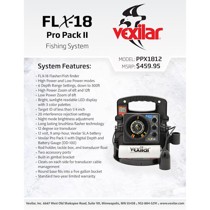 Vexilar FLX-18 Pro Pack II Ice Fishing System with 12° Ice-Ducer & DD-100