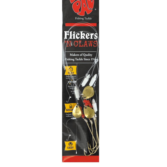 Bear Paw Tackle Flickers 'N Claws - Yellow - Long Shank Baitholder - Size 4