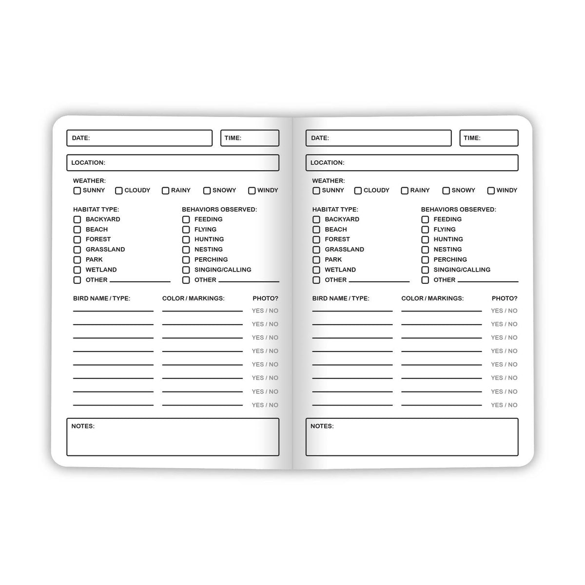 Birding Logbook - Two 20-page books - Bird watching notes