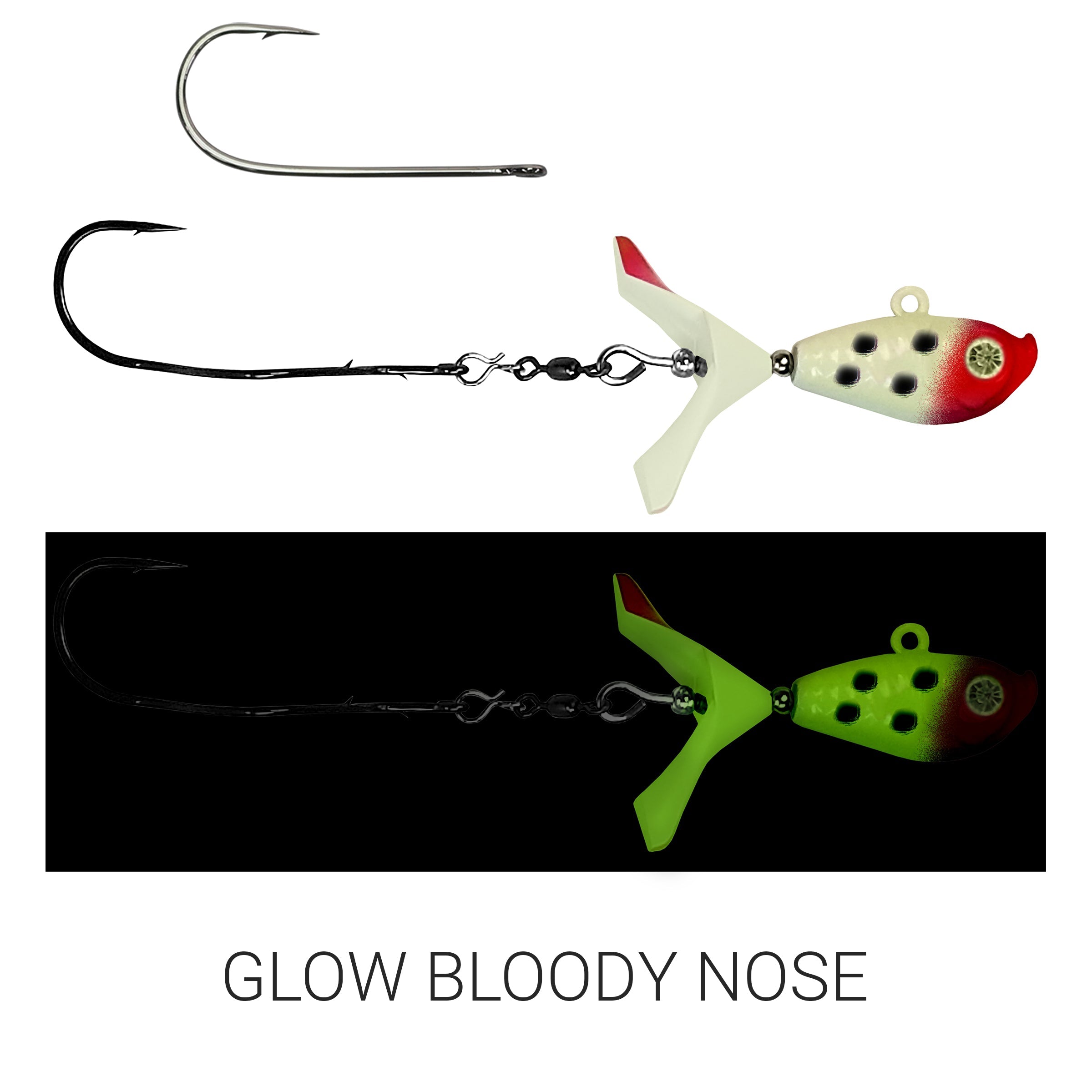 bloody nose fishing lure Kalin's Google Eye Tungsten Search Bait, 1 Oz, Glow Bloody Nose