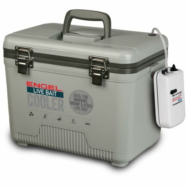 Engel Live Bait Cooler - 2x2 Aerator Pump, Air Tube, Air Stone, DC Cord, Shoulder Strap & NET - Gray
