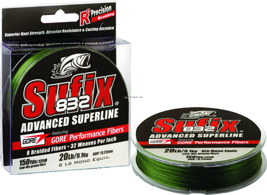 Sufix 660-008G 832 Advanced Superline Braid 8lb 150yd Lo-Vis Green