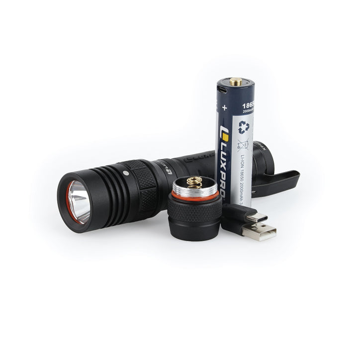 LUXPRO XP920 Pro Series 1000 Lumen LED Tactical Flashlight + Rechargeable Battery with Integrated Charging Port