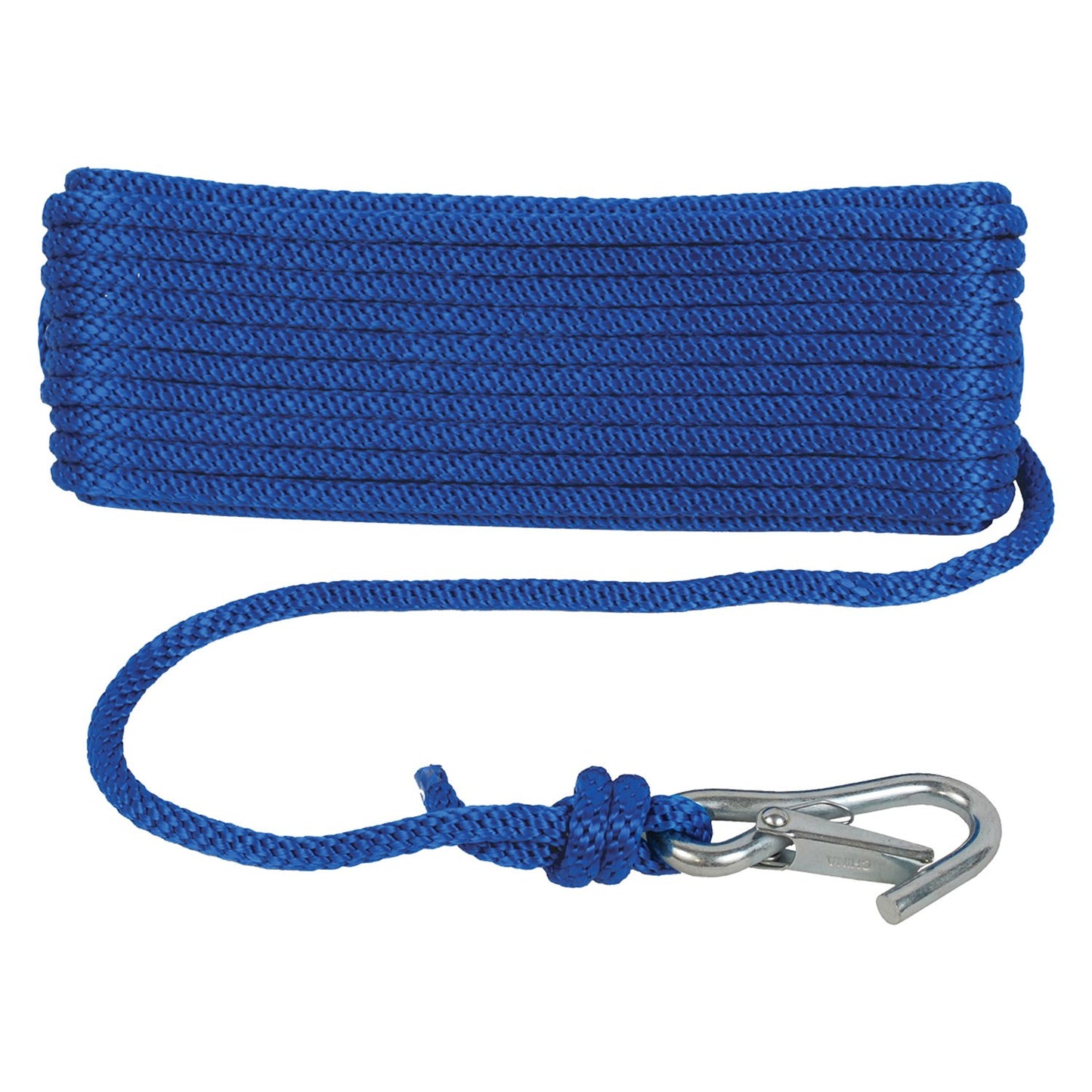 Attwood 11741-7 Solid Braid Multifilament Polypropylene Anchor Line with Spring Hook 3/8-Inch x 50-Feet, blue