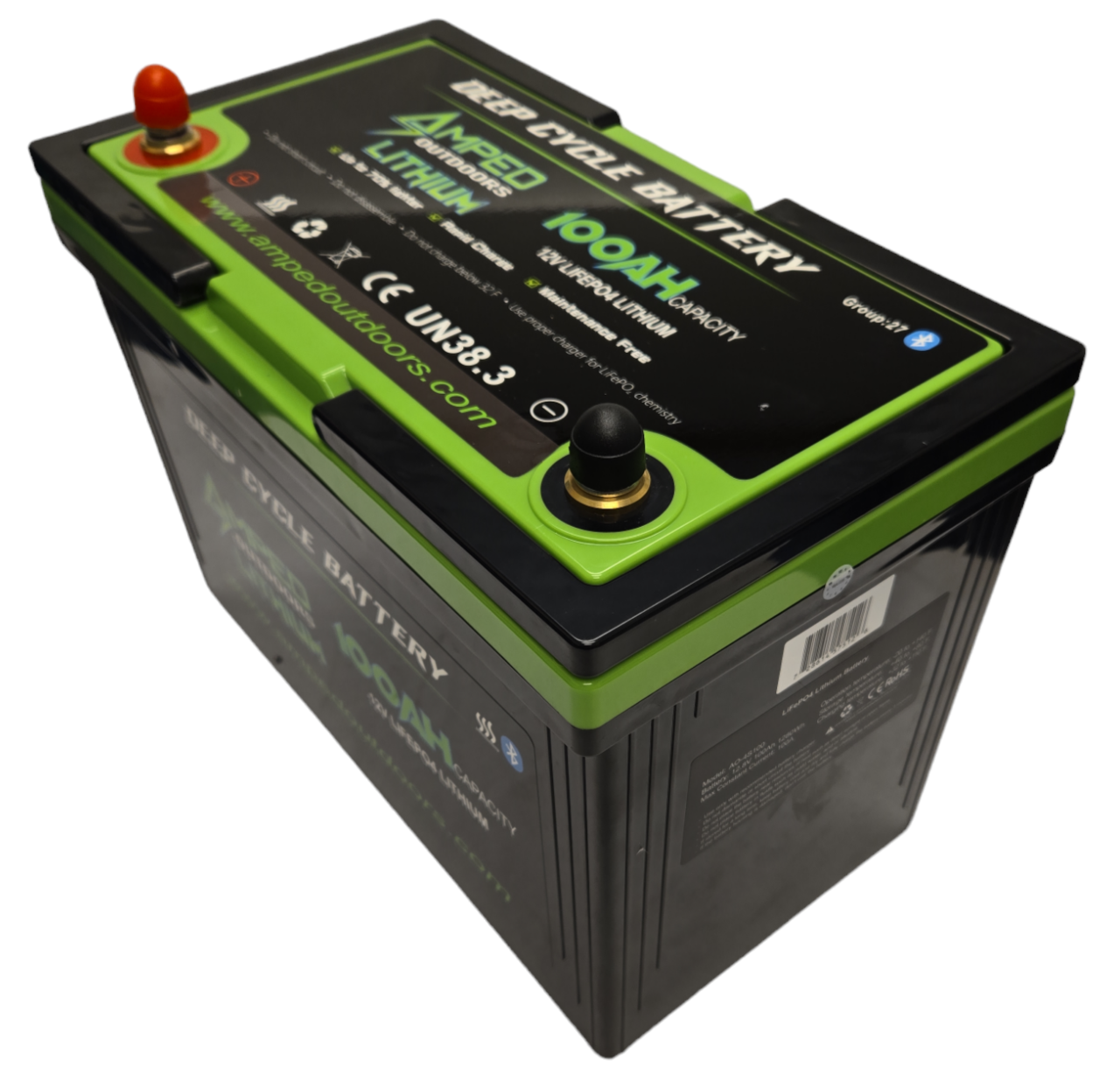 Amped 100Ah Lithium Battery (LiFePO4) 12.8V - Bluetooth - IP67 Waterproof - LIMITED QTY!