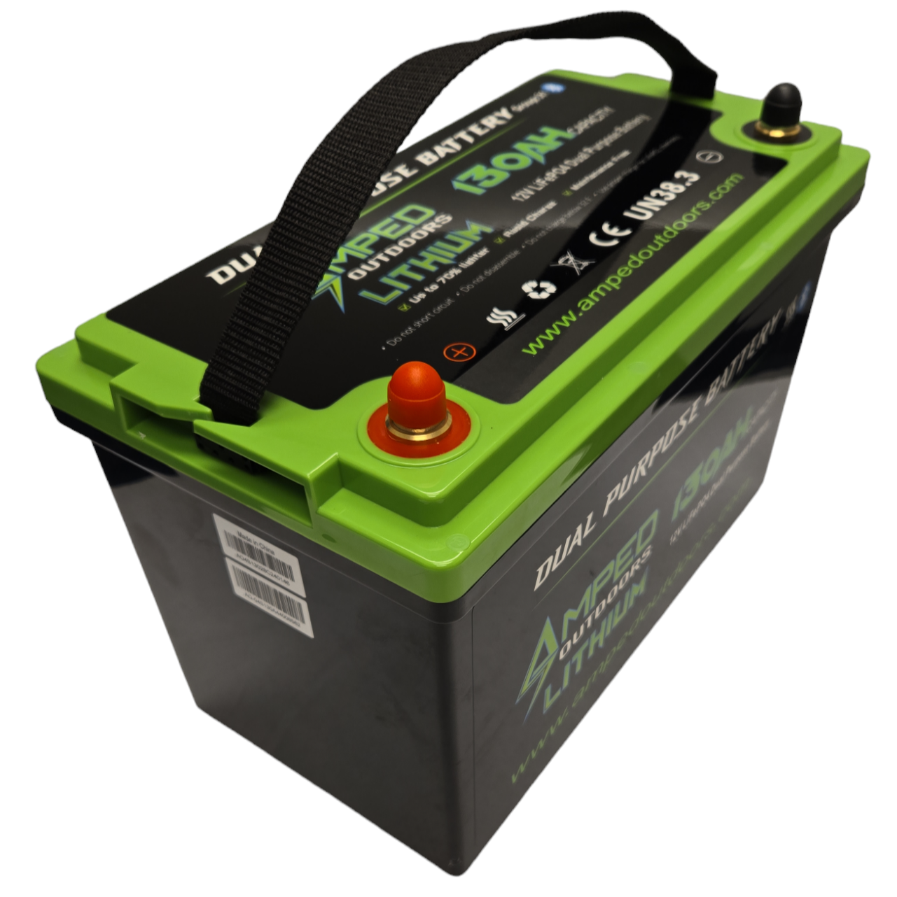 Amped 130Ah Dual Purpose Lithium Battery (Cranking) 12.8V - Bluetooth - IP67 Waterproof - Heated