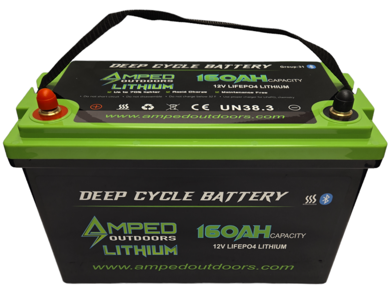 Amped 160Ah Lithium Battery (LiFePO4) 12.8V - Bluetooth - IP67 Waterproof - Heated