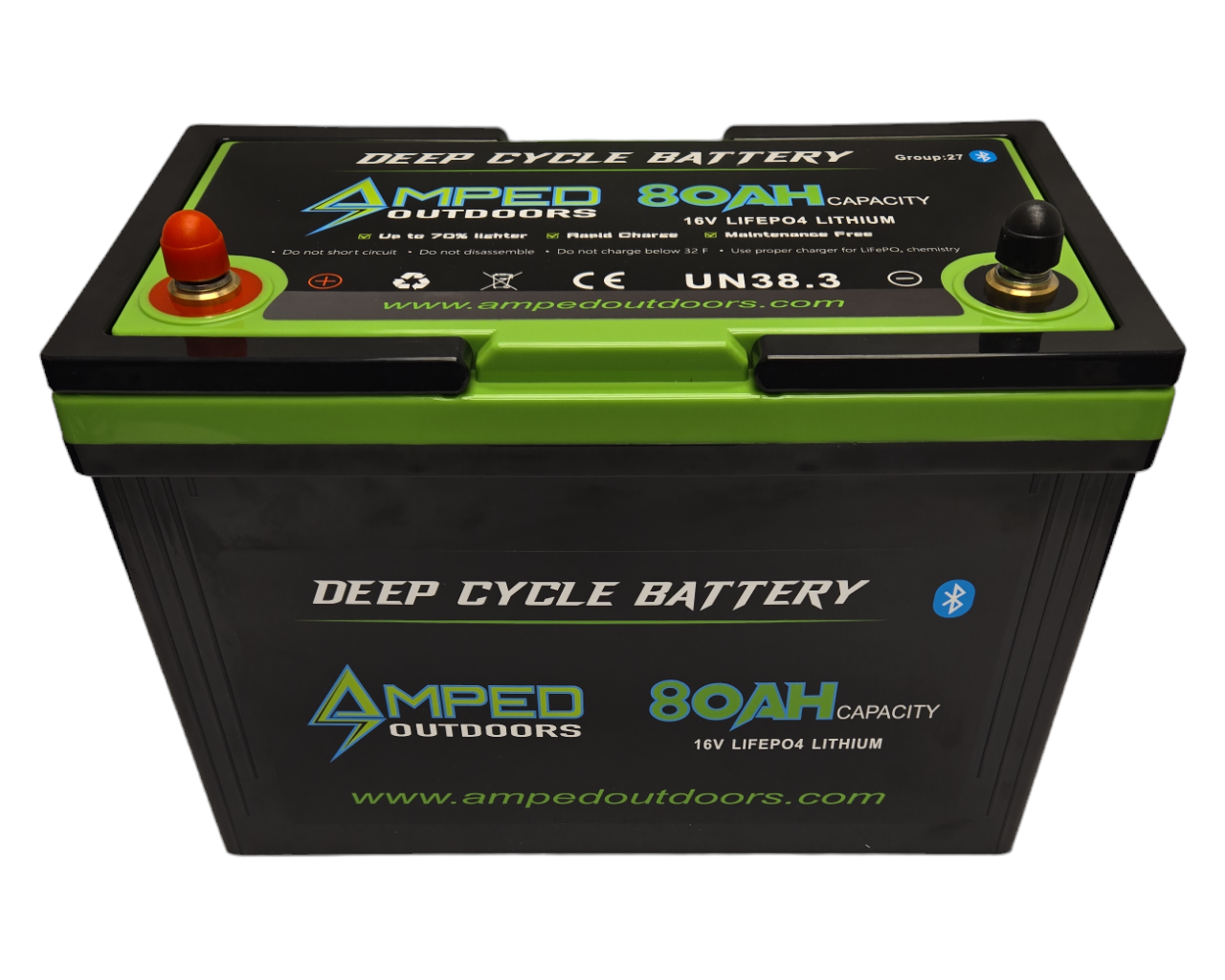 Amped 16V 80Ah LiFePO4 Battery - Bluetooth - IP67 Waterproof - On board Charger Included!