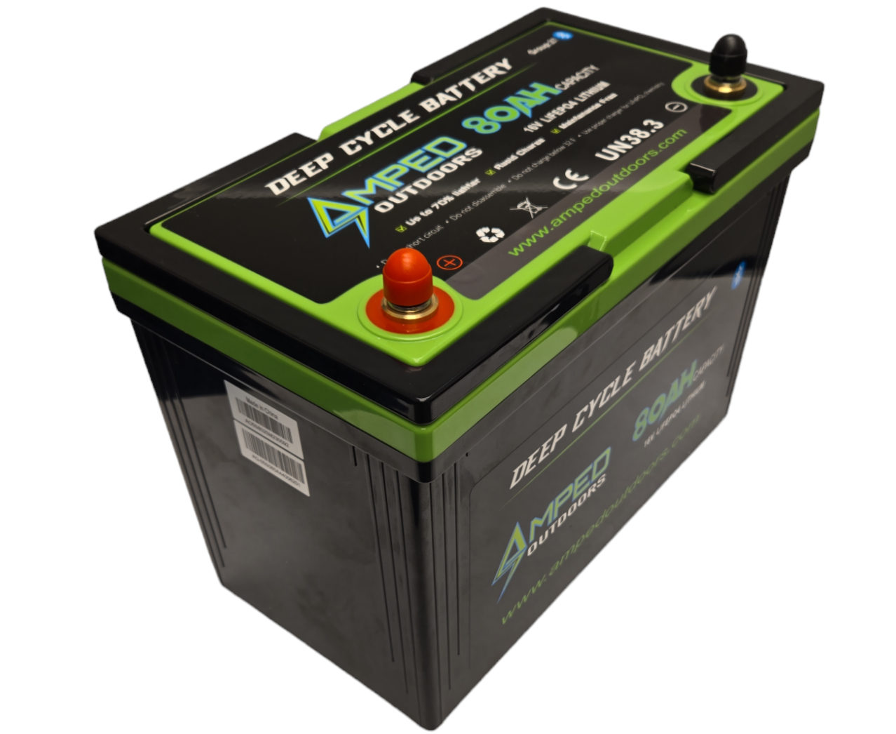 Amped 16V 80Ah LiFePO4 Battery - Bluetooth - IP67 Waterproof - On board Charger Included!