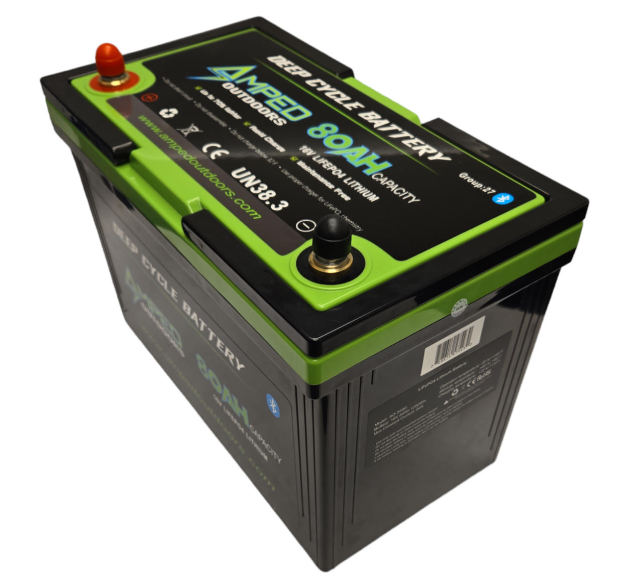 Amped 16V 80Ah LiFePO4 Battery - Bluetooth - IP67 Waterproof - On board Charger Included!