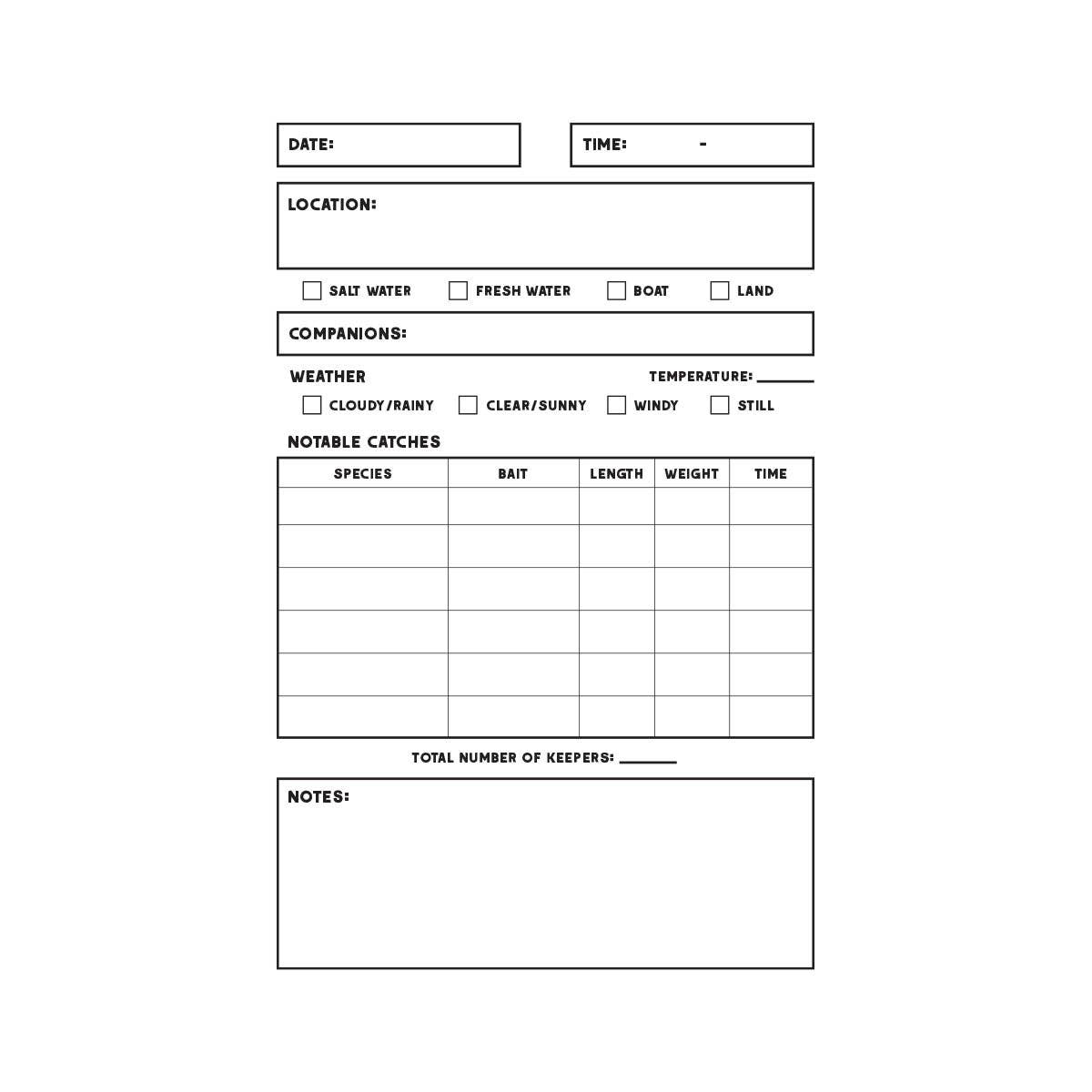 Fishing Log Book - Two 20-page books - Record best catches