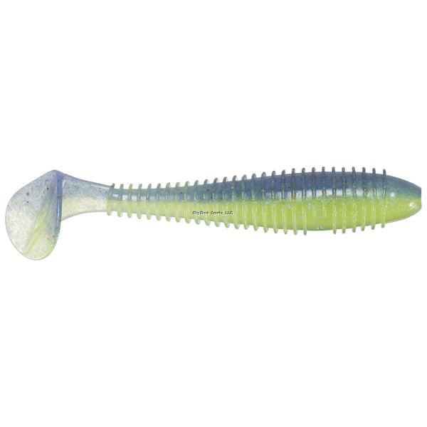 Keitech FS33450 Fat Swing Impact, Electric Blue Chartreuse, 3.3", Fat Paddletail Swimbait, 7Pk, Blister Pack, Squid Scent Infused