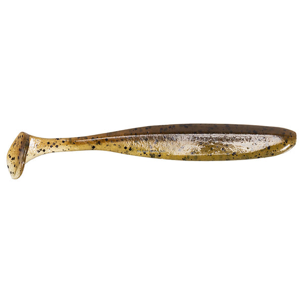 Keitech ES4101 Easy Shiner, Green Pumpkin, 4", Shad Shaped Paddletail Swimbait, 7Pk, Blister Pack, Squid Scent Infused