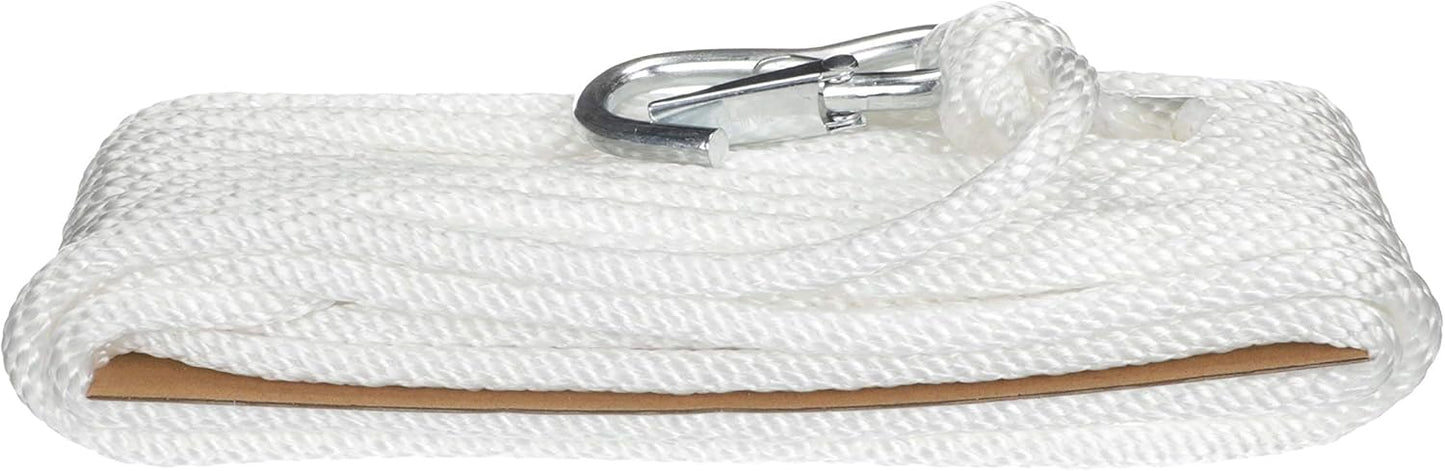 Attwood 11723-7 Solid Braid Multifilament Polypropylene Anchor Line with Spring Hook 3/8-Inch x 50-Feet, White