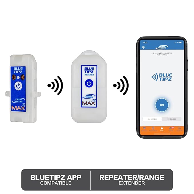 Deep Freeze Tip Up Alert-Blue Tipz MAX 22 Transmitter or Reciever/Booster-Android/iOS