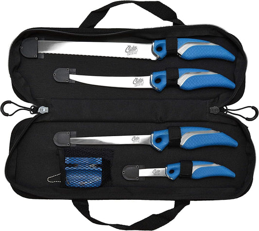 CUDA 6 PIECE KNIFE SET / INCLUDES 4 KNIVES, SHARPENER & BALLISTIC NYLON CASE