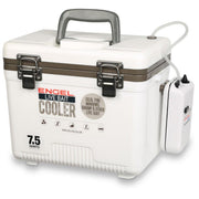 Engel Live Bait Cooler White - 2x2 Aerator Pump, Air Tube, Air Stone, DC Cord, Shoulder Strap & NET, Rod Holder
