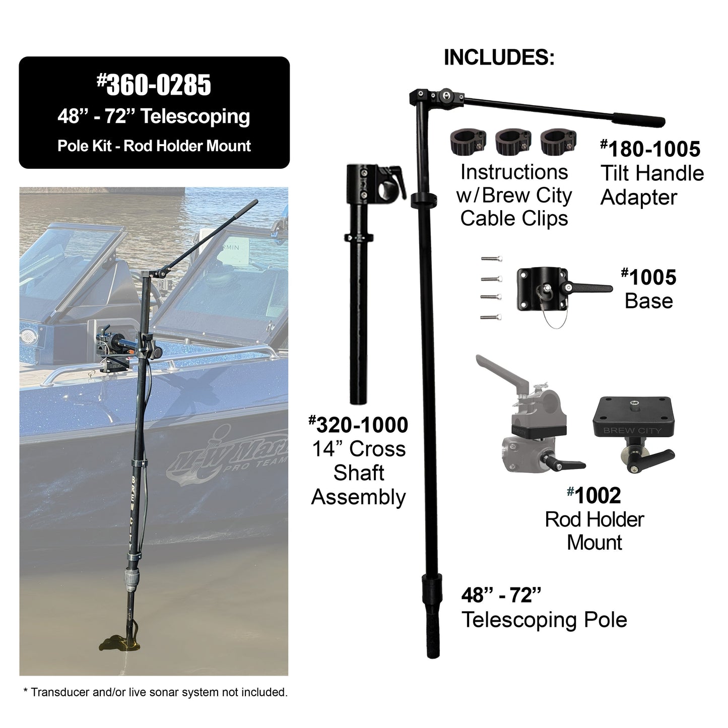 Brew City 48" - 72" Telescoping Pole Kit with Rod Holder Mount - #360-0285