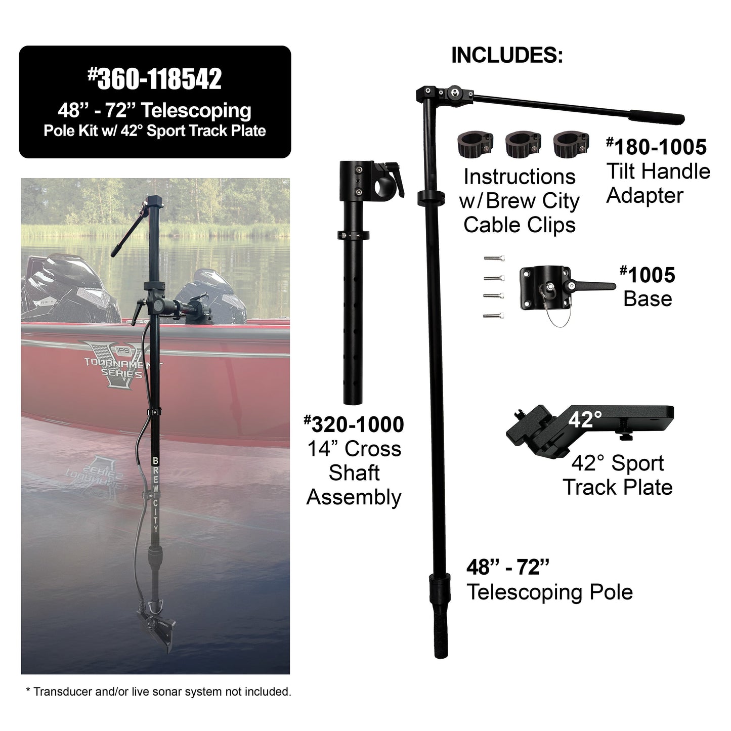 Brew City 48" - 72" Telescoping Pole Kit with 42 Degree Sport Track Plate - #360-118542