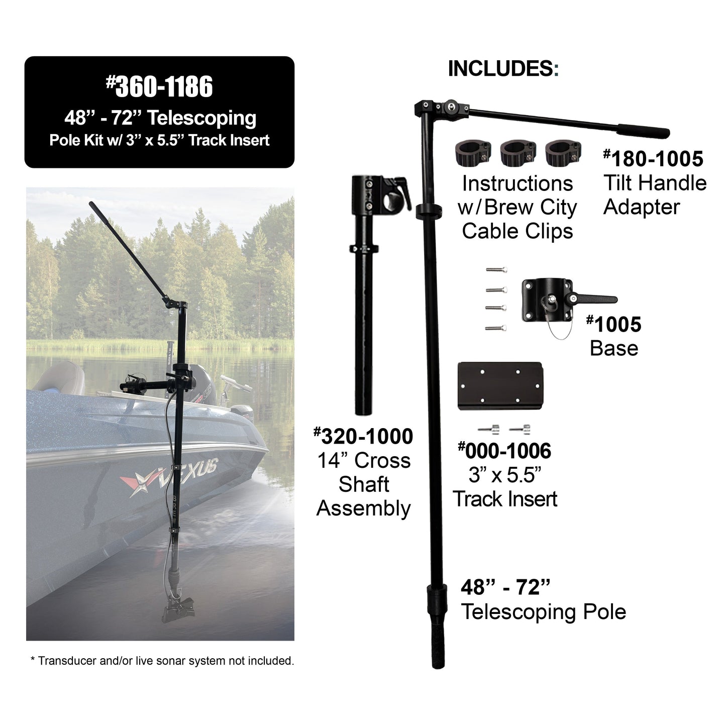 Brew City 48" - 72" Telescoping Pole Kit With 3x5.5 Track Insert - #360-1186