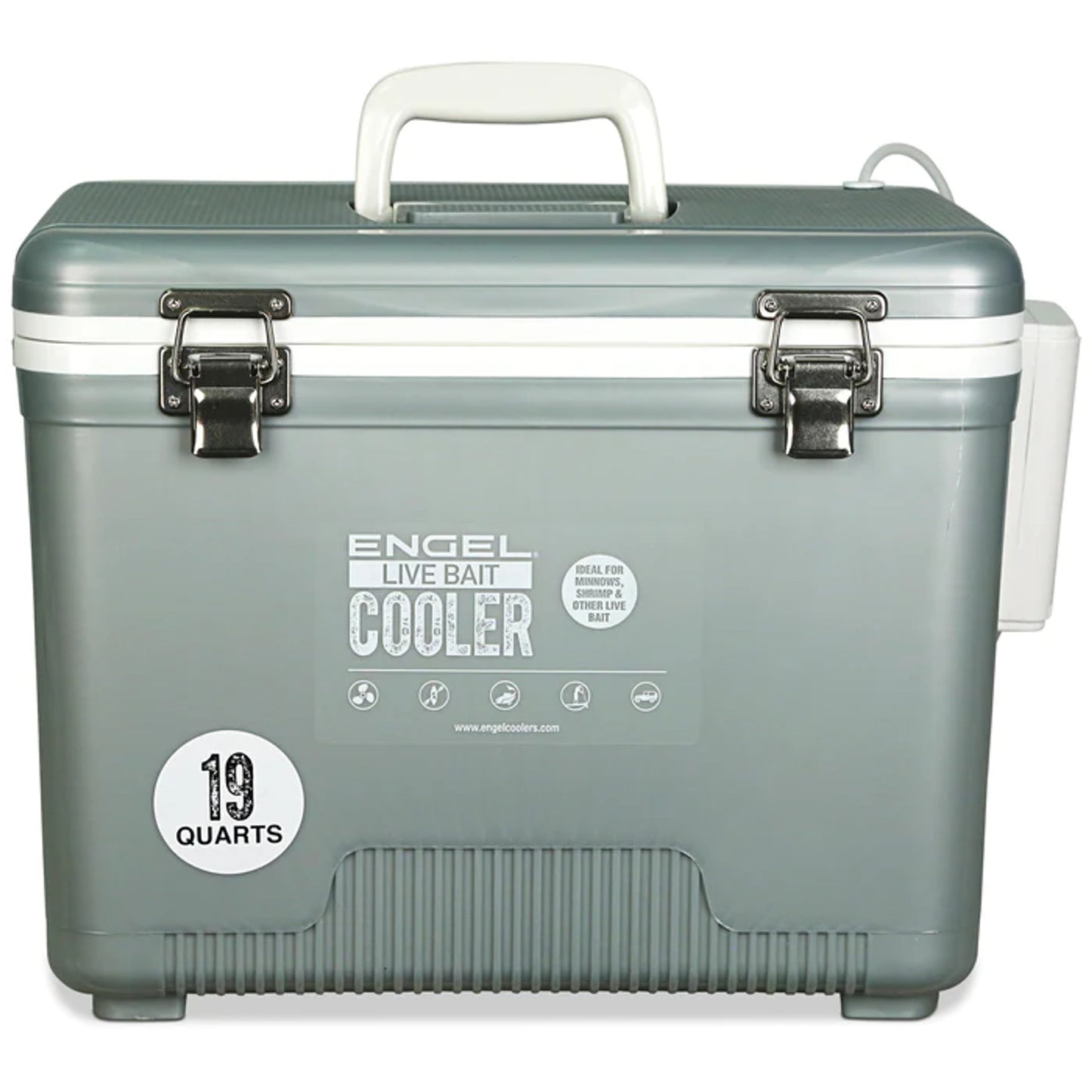 Engel Live Bait Pro Cooler with AP3 Rechargeable Aerator & Stainless Hardware - SILVER