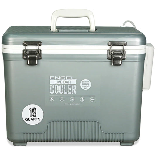 Engel Live Bait Pro Cooler with AP3 Rechargeable Aerator & Stainless Hardware - SILVER