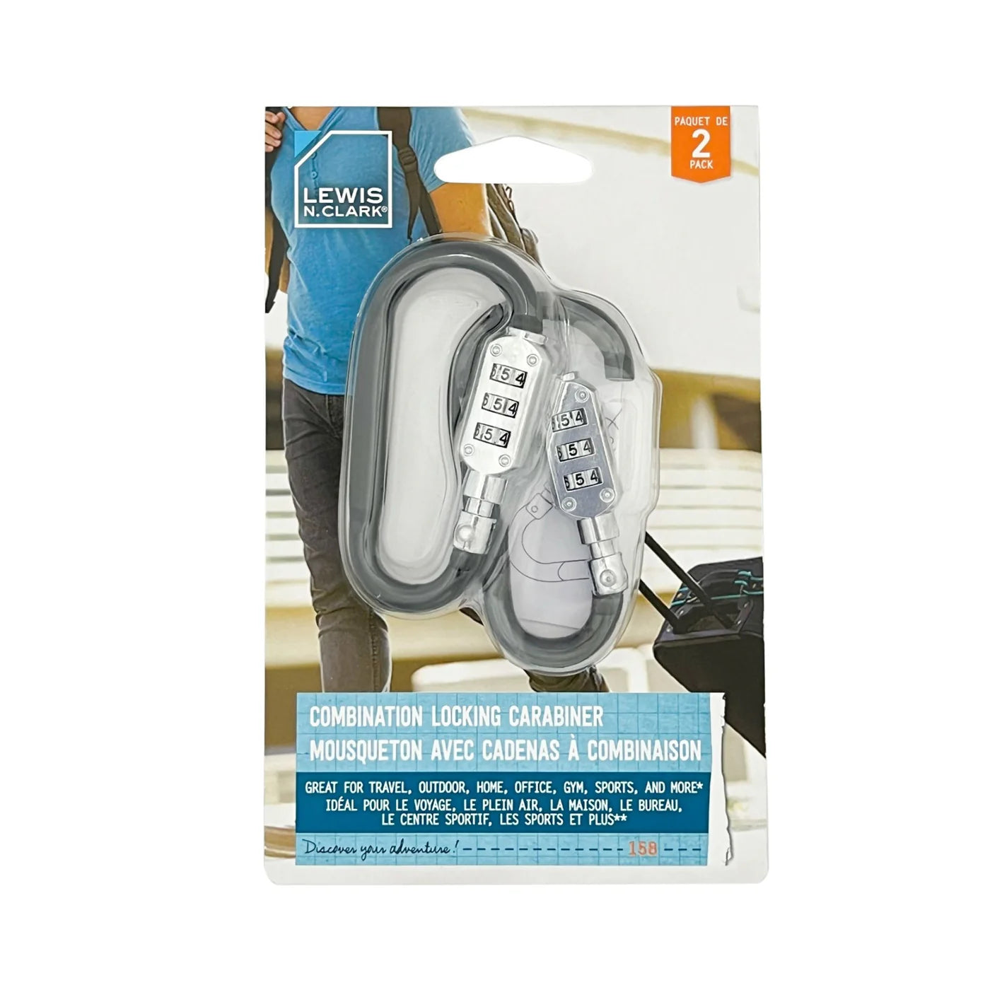 Lewis N Clark 3-Dial Locking Carabiner 2 pc