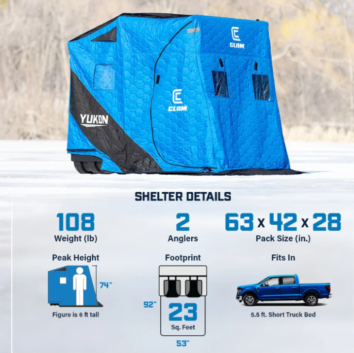 Clam Yukon Thermal Insulated Flip-Over Ice Fishing Shelter – 2 Person