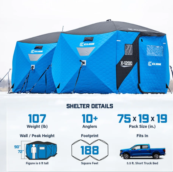 Clam X-1200 Thermal Insulated Hub Ice Fishing Shelter