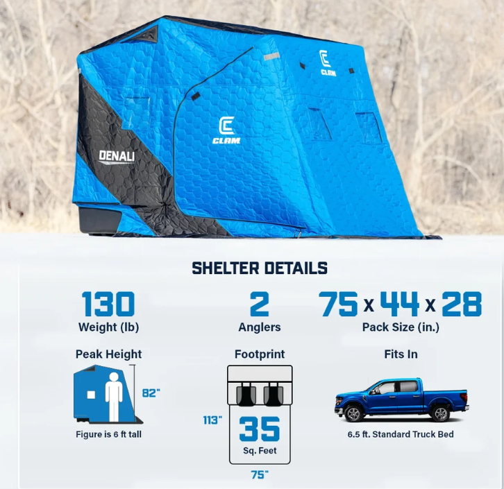 Clam Denali Thermal 2-Person Flip-Over Ice Fishing Shelter