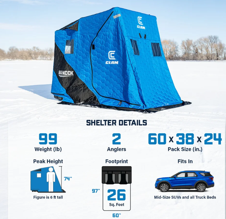 Clam Nanook Thermal Insulated Flip-Over Ice Fishing Shelter – 2 Person