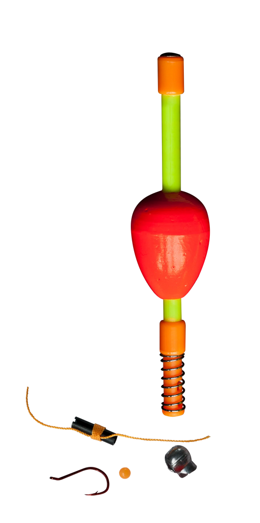 ROD N BOBBS DUZ-IT-ALL 1.5" ORANGE SLIP BOBBER RED #4 HOOK