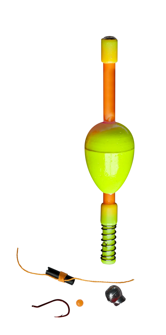 ROD N BOBBS DUZ-IT-ALL 1.5" YELLOW SLIP BOBBER RED #4 HOOK