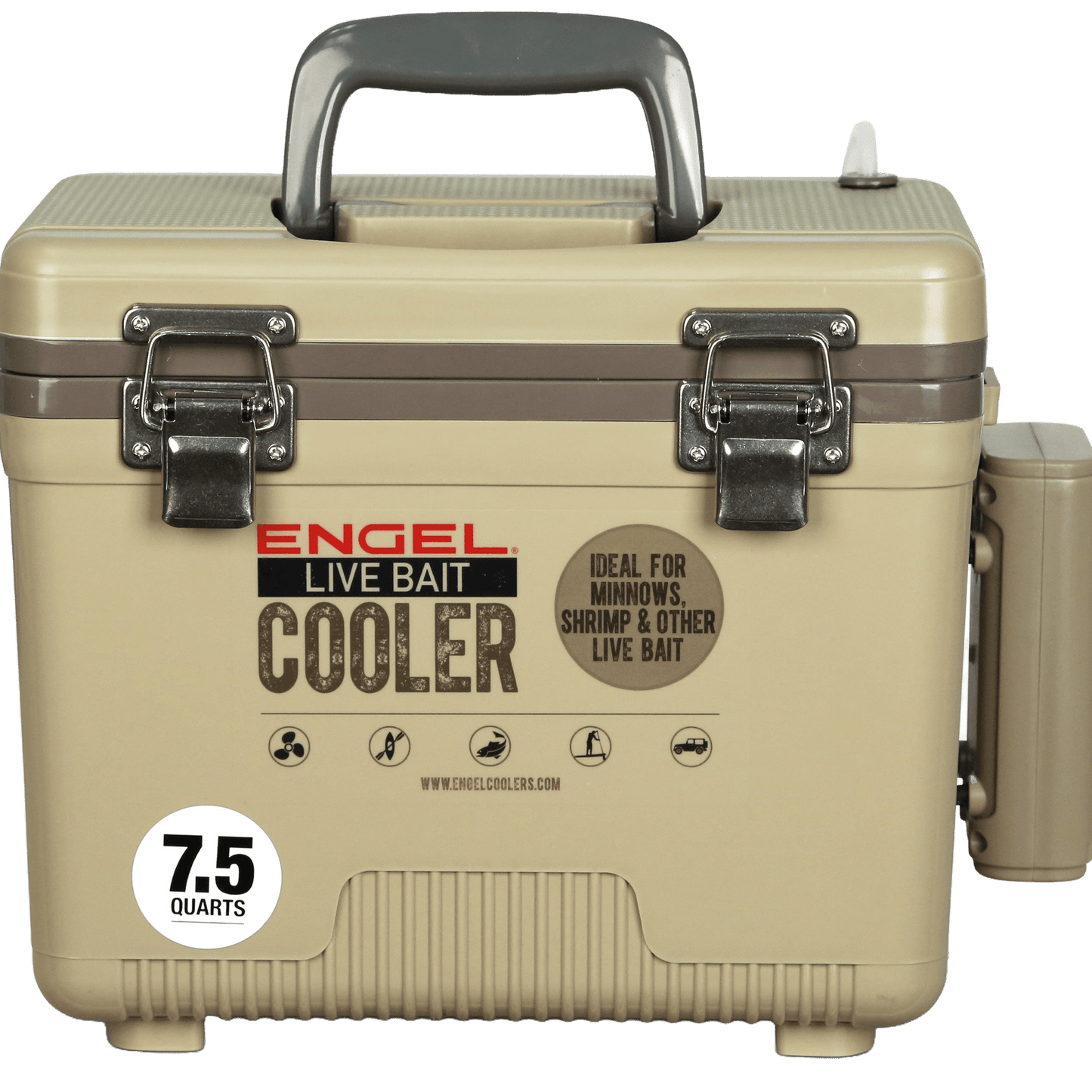 Engel Live Bait Pro Cooler with AP3 Rechargeable Aerator & Stainless Hardware - TAN