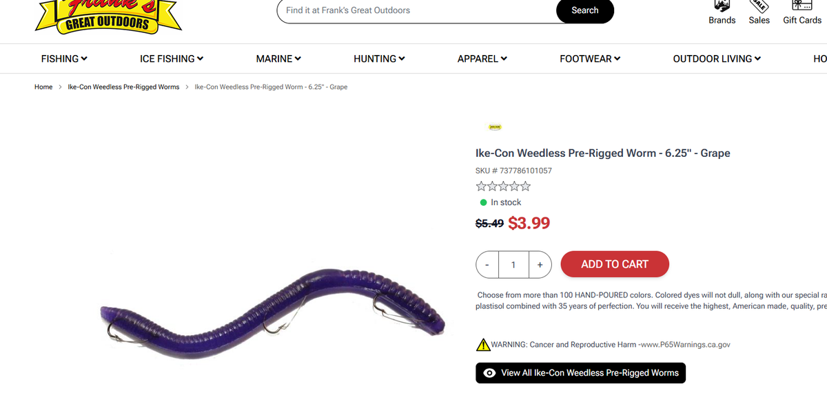 Ike-Con Weedless Pre-Rigged Worm 6.25 inch Grape IC10105