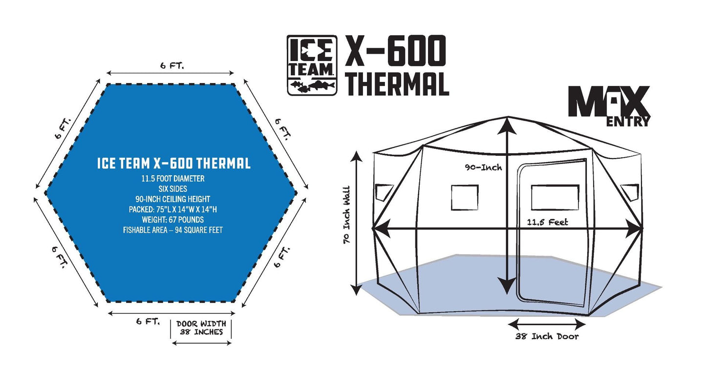 New! CLAM X-600 Hub Ice Team Thermal Shelter