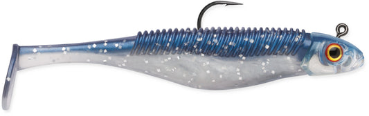 Storm 360GT Searchbait Shad, Sinking, 3-1/2", 1/4oz, #2/0 Hk, 1 Rigged Two Bodies, Tru Blue SBD35TB-14J