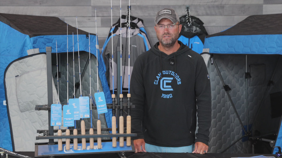 Load video: Clam TS Series 34" Medium Ice Fishing Rod
