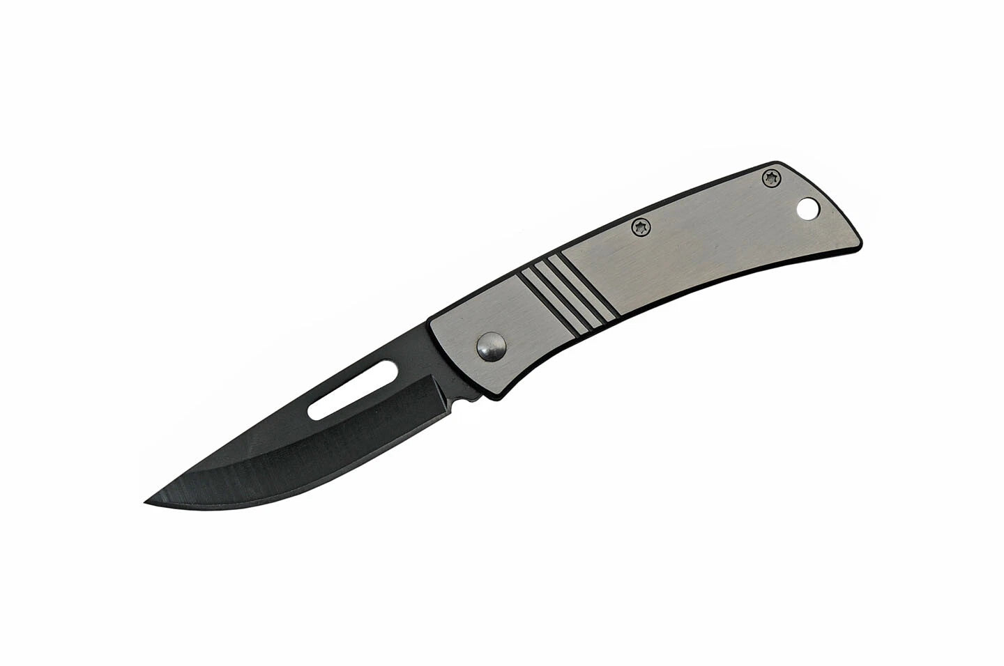 Folding Knife | 2.5" Black Blade Silver Stainless Steel Handle Slim Mini EDC
