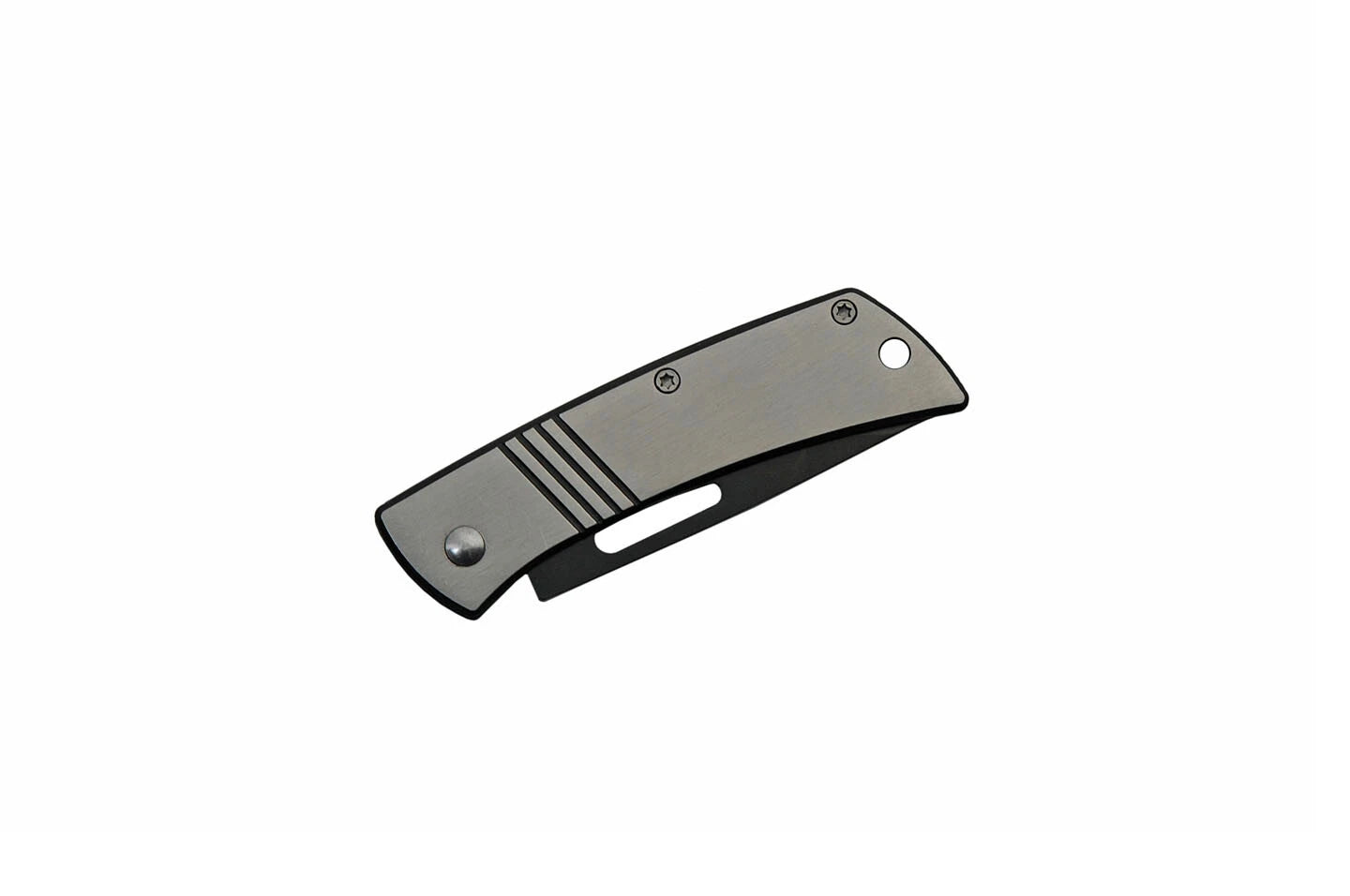 Folding Knife | 2.5" Black Blade Silver Stainless Steel Handle Slim Mini EDC