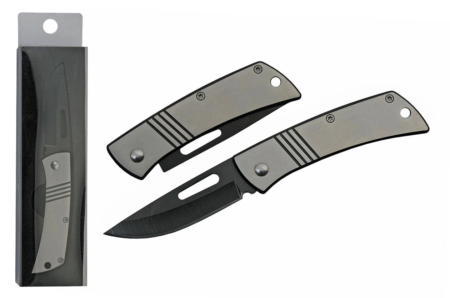 Folding Knife | 2.5" Black Blade Silver Stainless Steel Handle Slim Mini EDC
