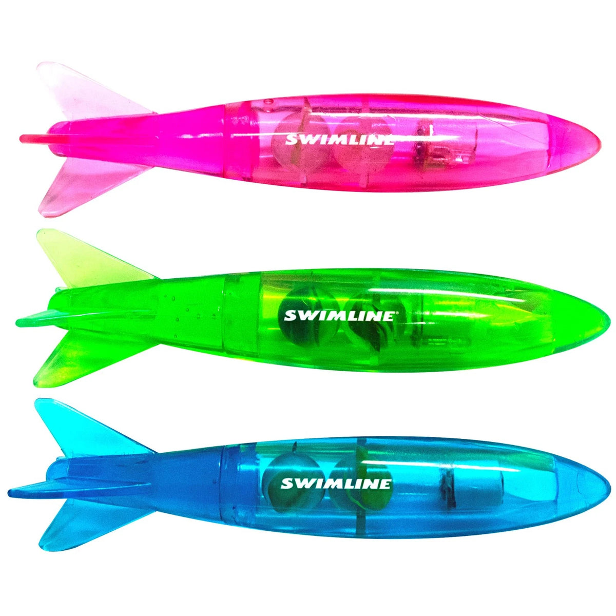 Original 3-Pack Diving Toys LED Light-Up Glowing Fun Torpedo Turbos Catch The Fish Retrieval Game For Swimming Pool & Bath Tub For Kids Multi Color Flashing Underwater Dive Practice Learn