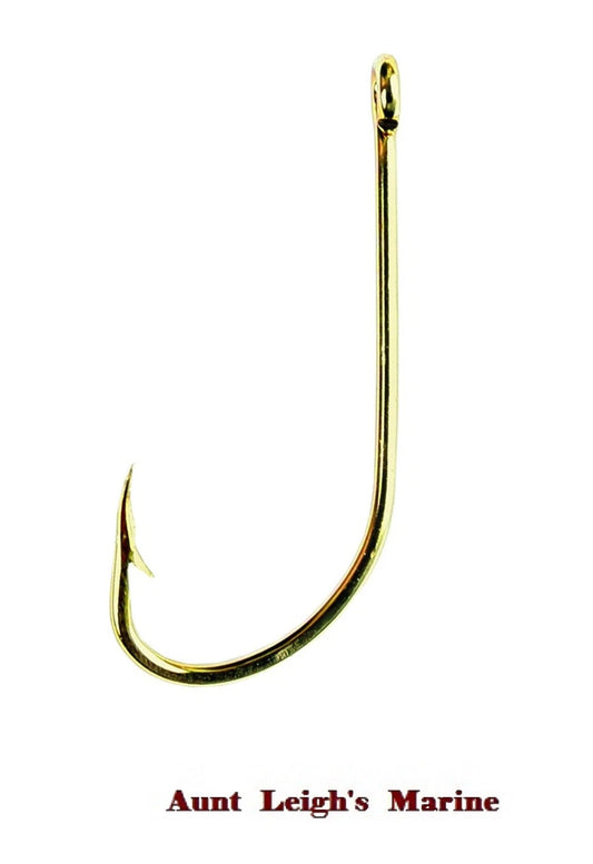 10-Pack Eagle Claw Gold Plain Shank Offset Ringed Eye Curved Point Hooks