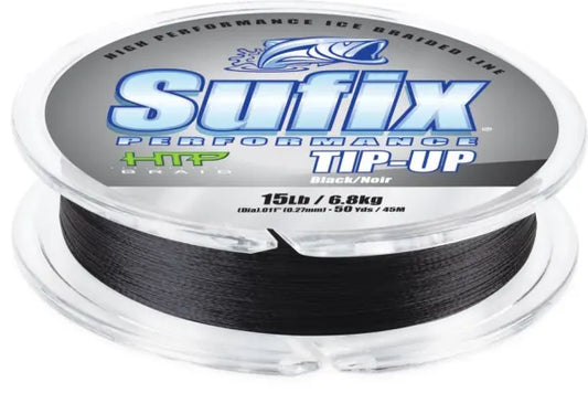 SUFIX 610115BLK LINE CP6 50YD 15B TIP UP ICE BRAID BLK - BLACK | 50YD 15LB
