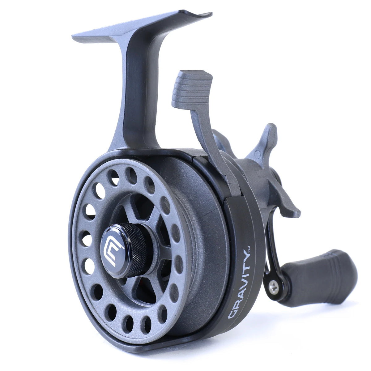 Clam Gravity ice fishing reel yellow and graphite - view 2