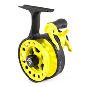 Clam Gravity ice fishing reel yellow and graphite
