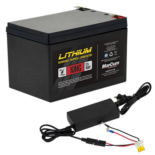 MarCum Lithium 12V 18AH LiFePO4 King Battery and 3amp Charger Kit